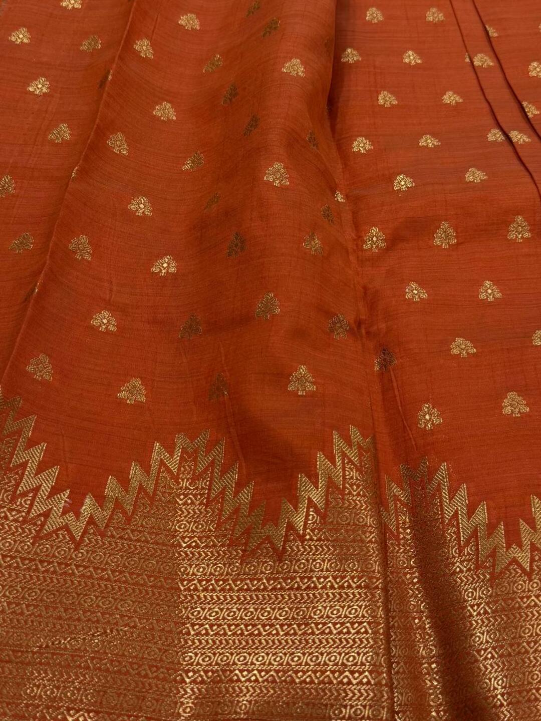 Orange Tussar Cotton Saree