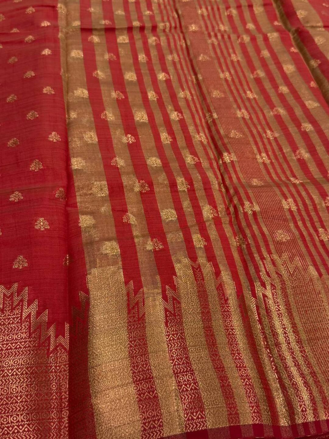 Red Tussar Cotton Saree