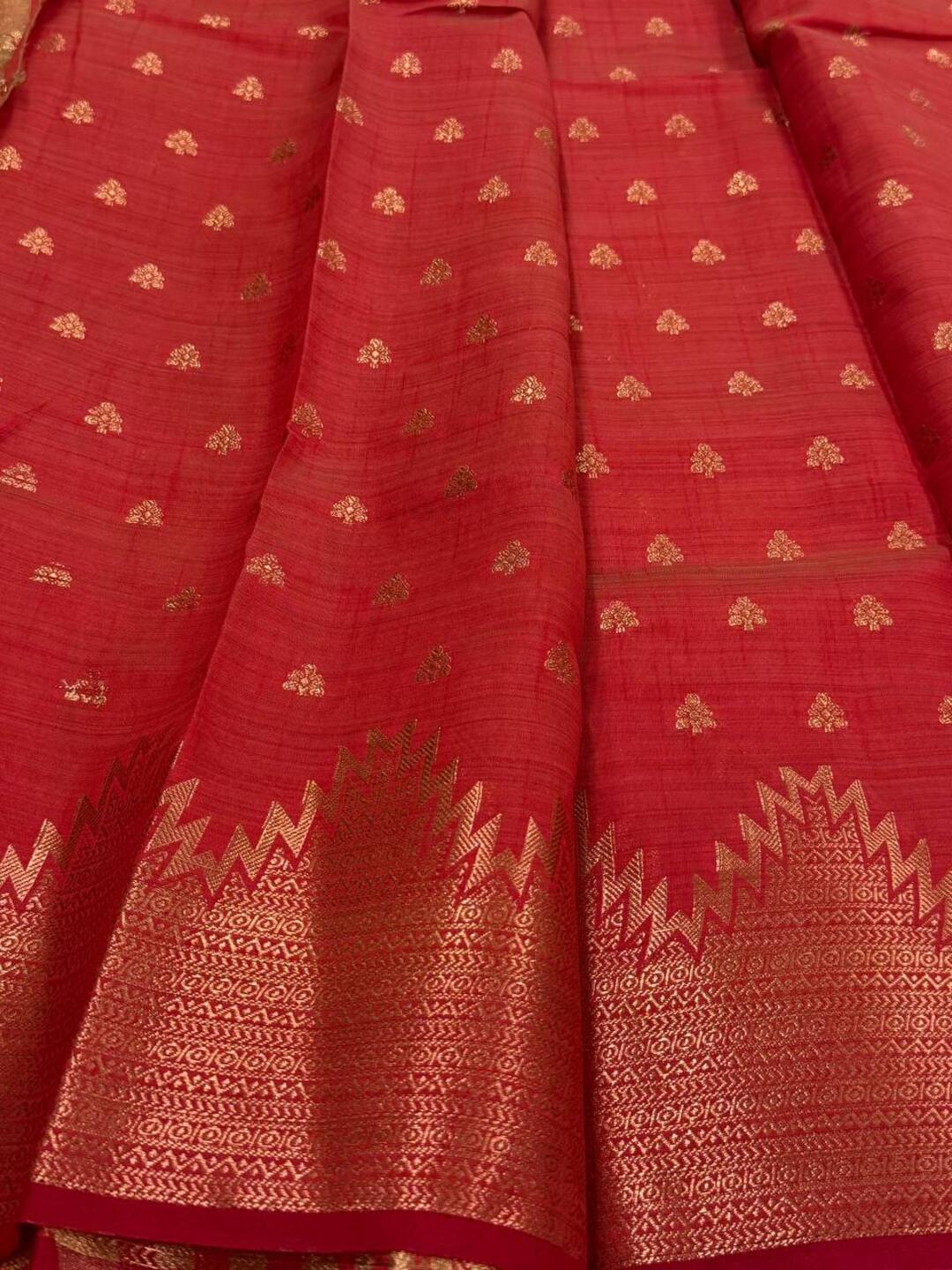 Red Tussar Cotton Saree