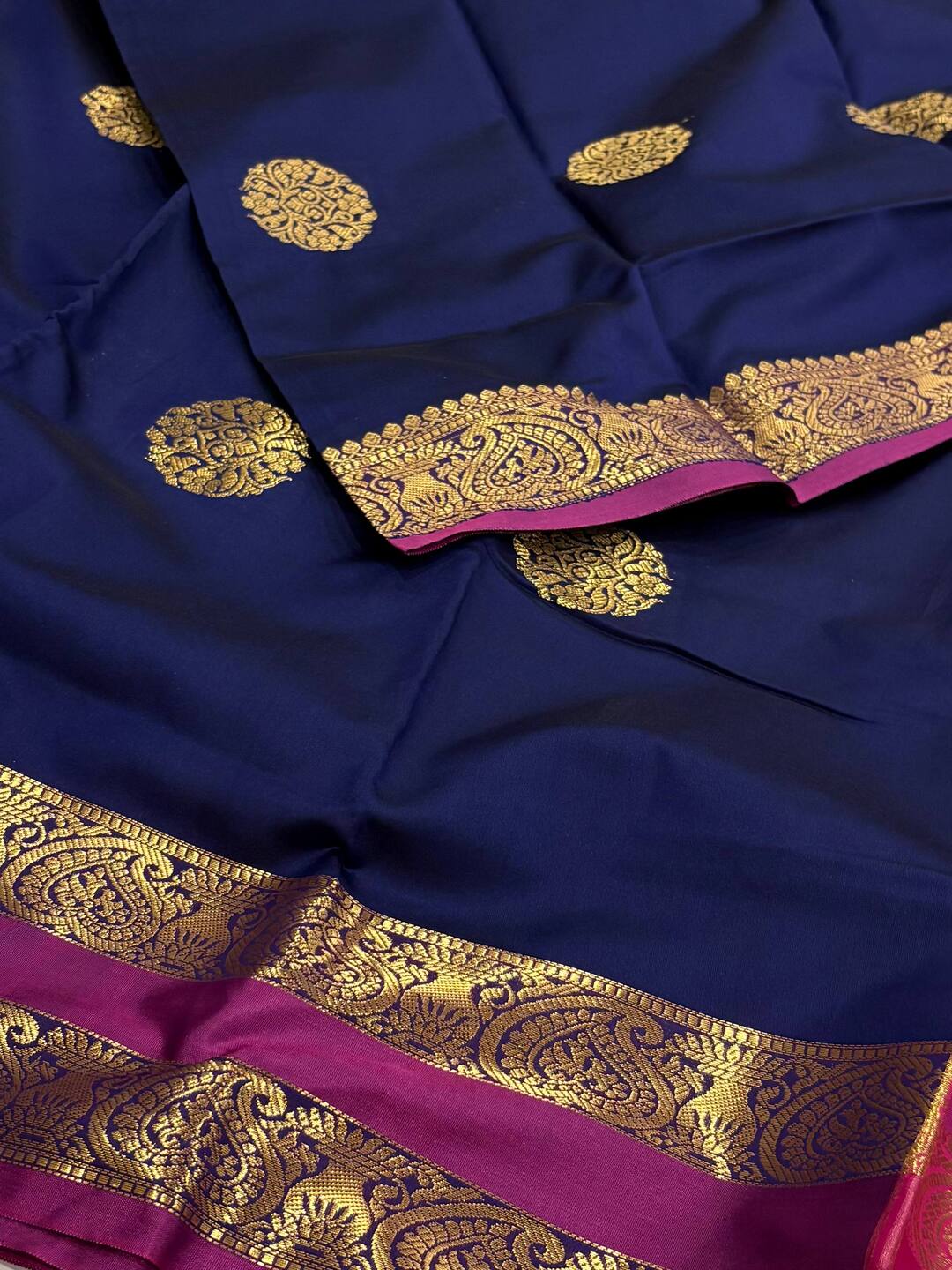 Navy Blue Cotton Silk Saree