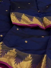 Navy Blue Cotton Silk Saree