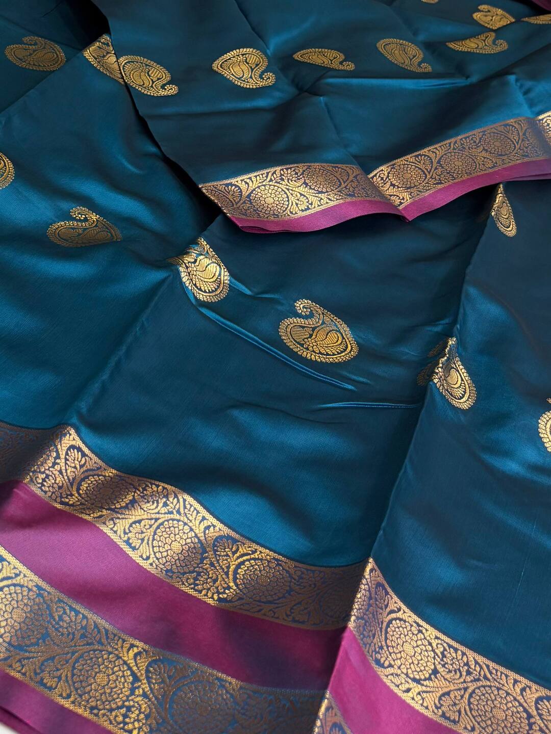 Teal Blue Cotton Silk Saree