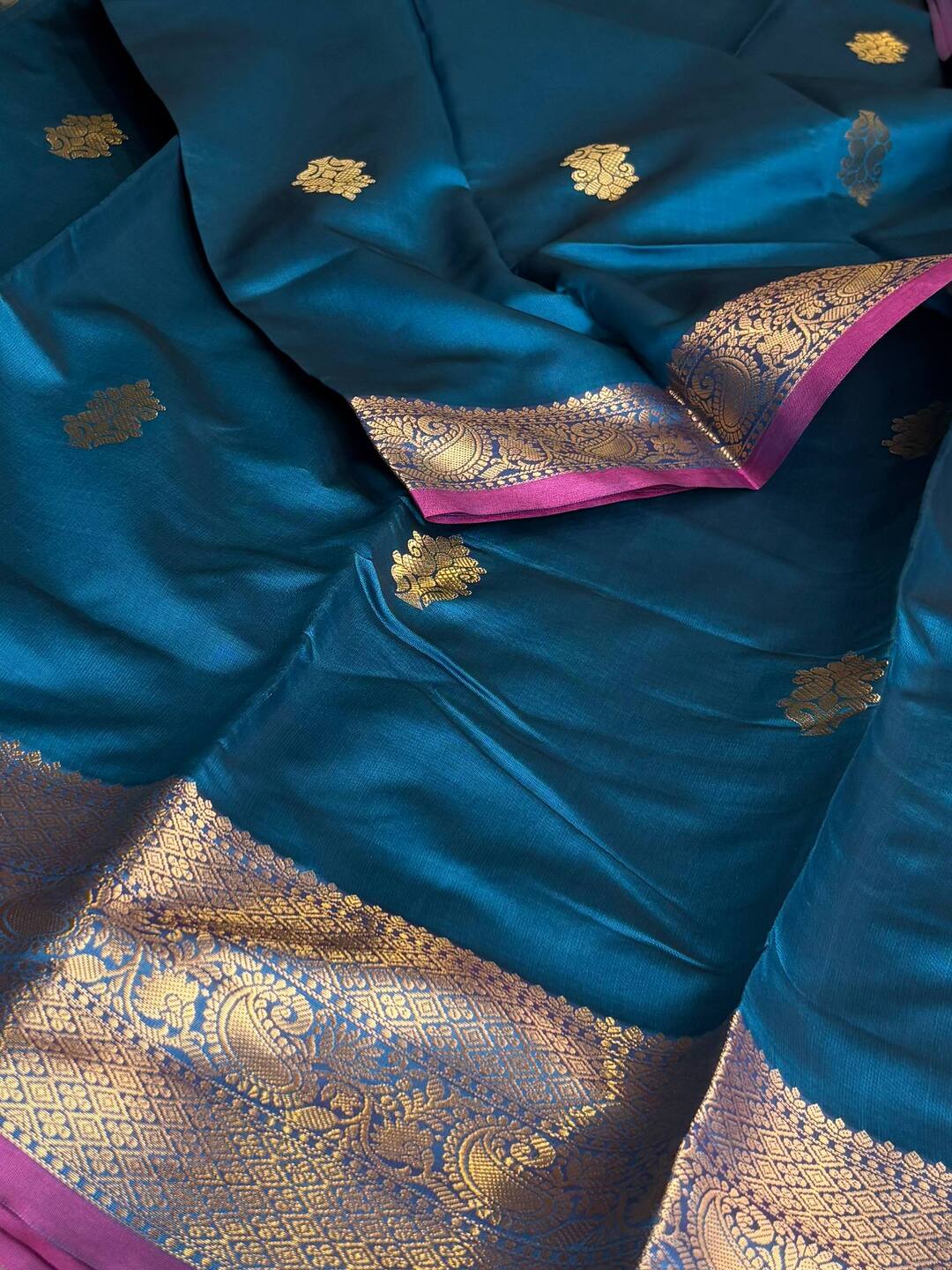 Teal Blue Cotton Silk Saree