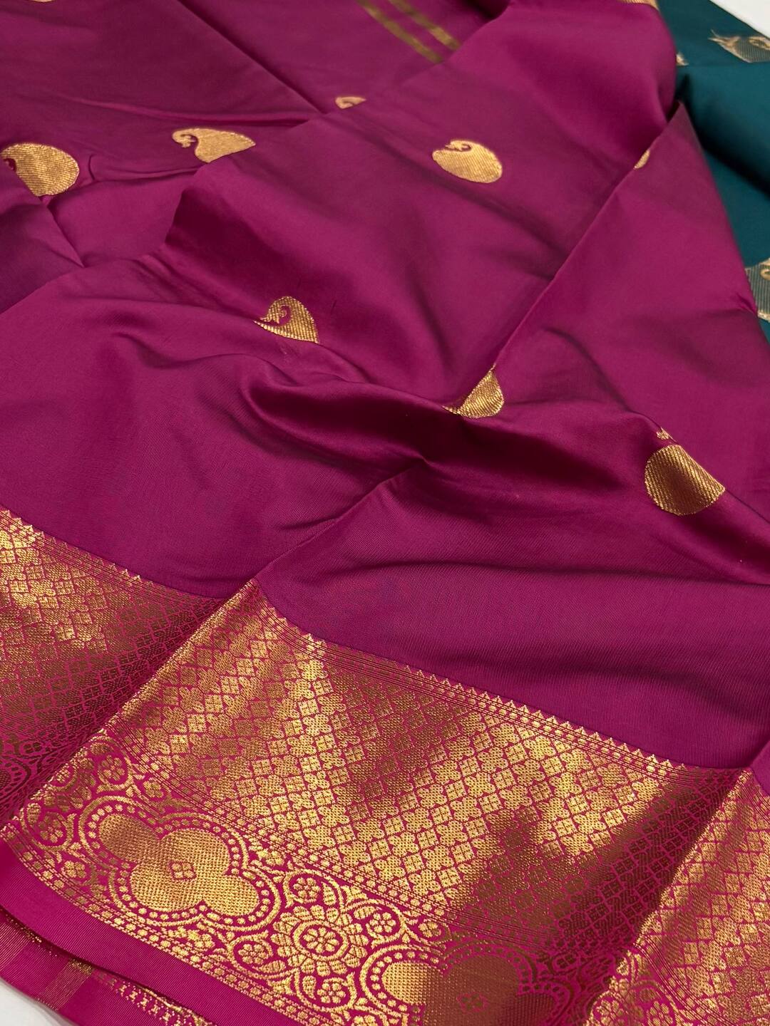 Teal Green Cotton Silk Saree