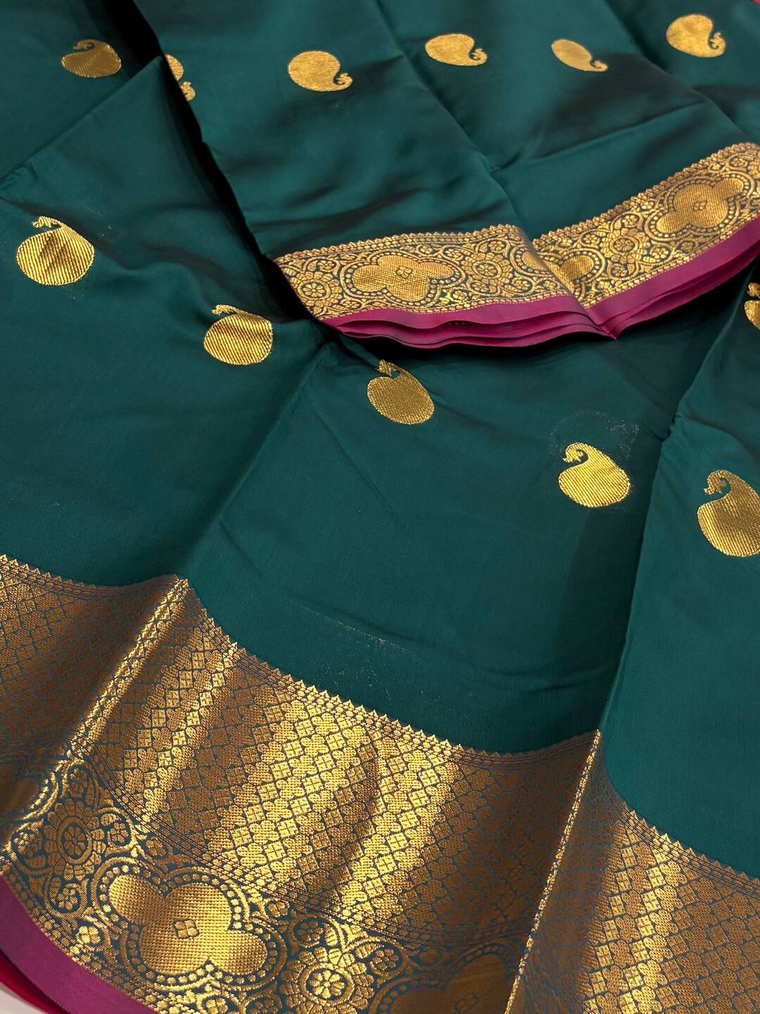 Teal Green Cotton Silk Saree