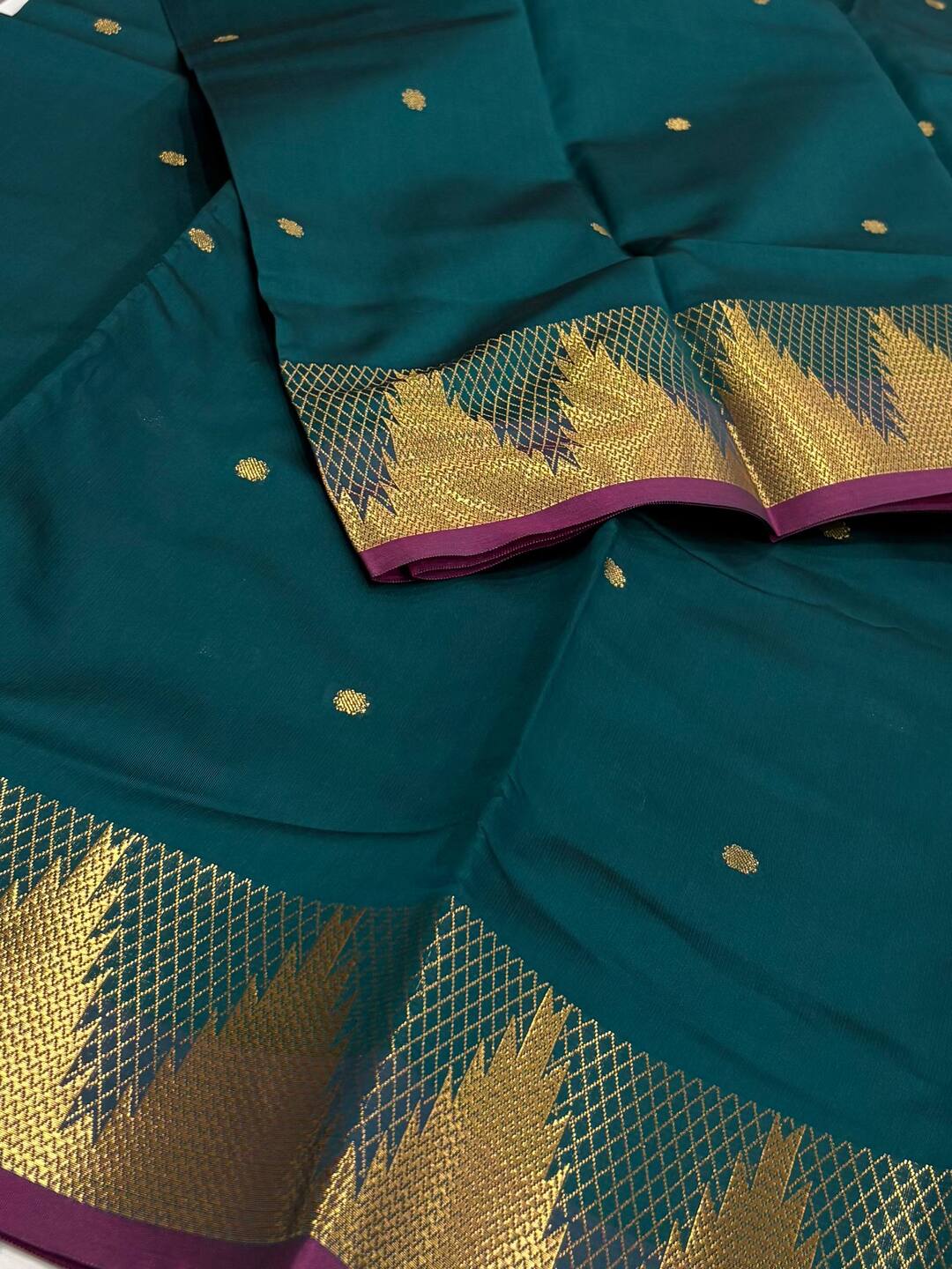 Teal Green Cotton Silk Saree