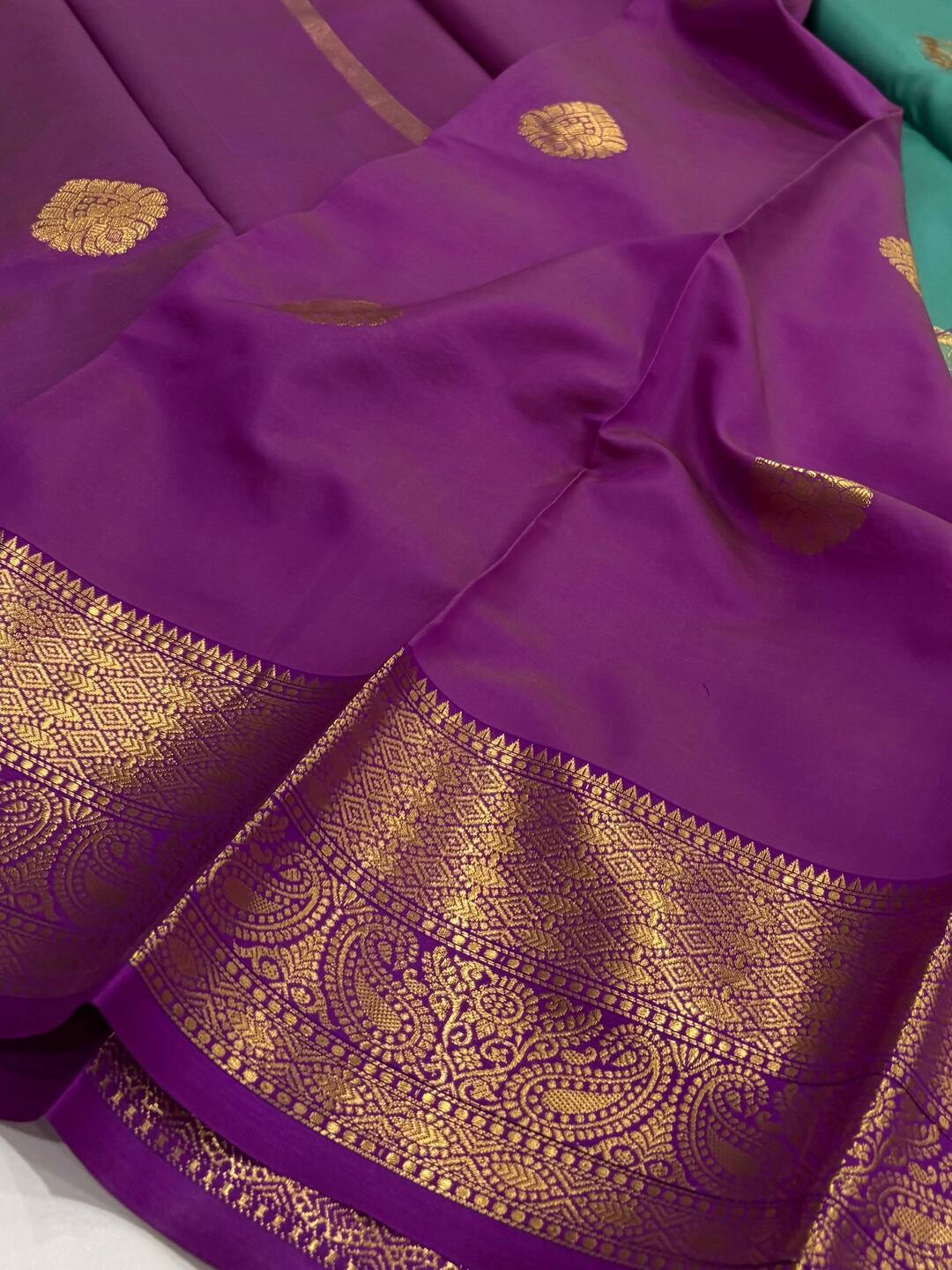 Turquoise Green Cotton Silk Saree