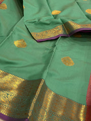 Turquoise Green Cotton Silk Saree