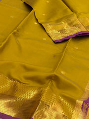 Olive Yellow Cotton Silk Saree