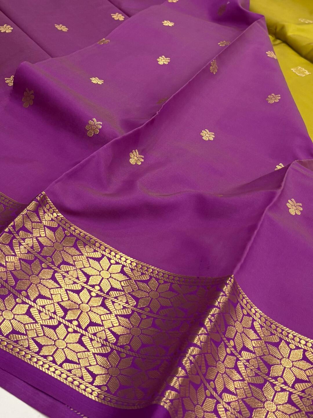 Olive Yellow Cotton Silk Saree