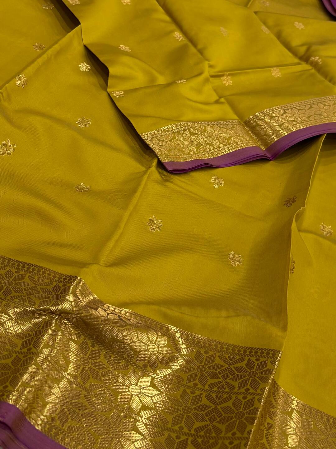 Olive Yellow Cotton Silk Saree