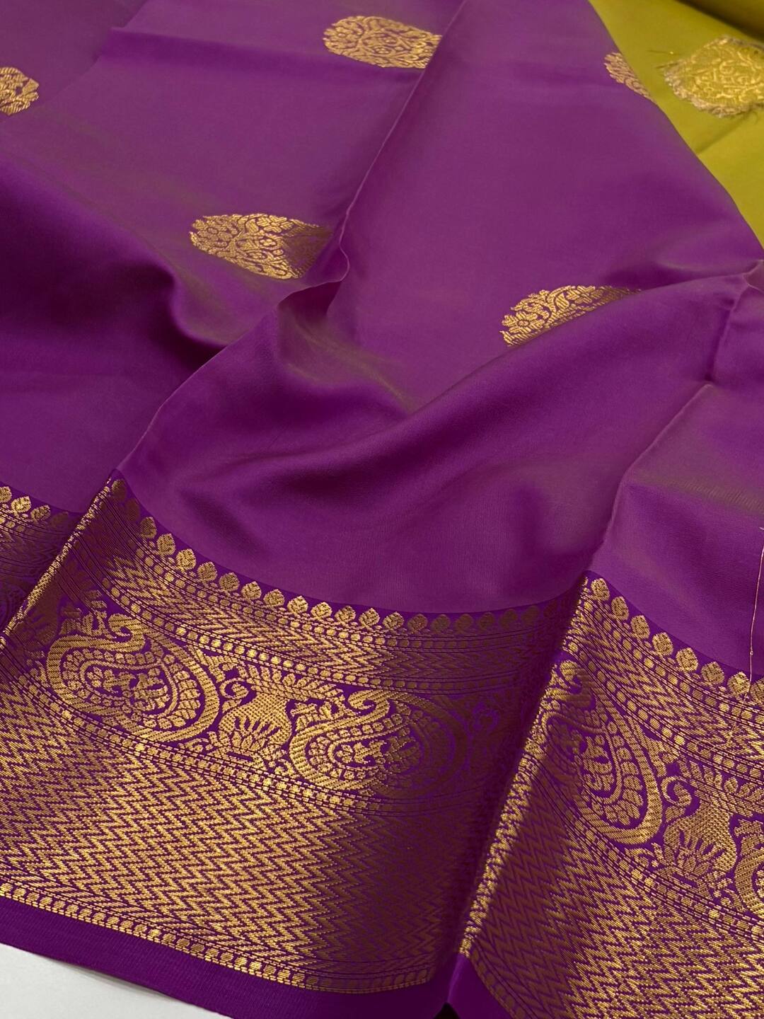 Olive Yellow Cotton Silk Saree
