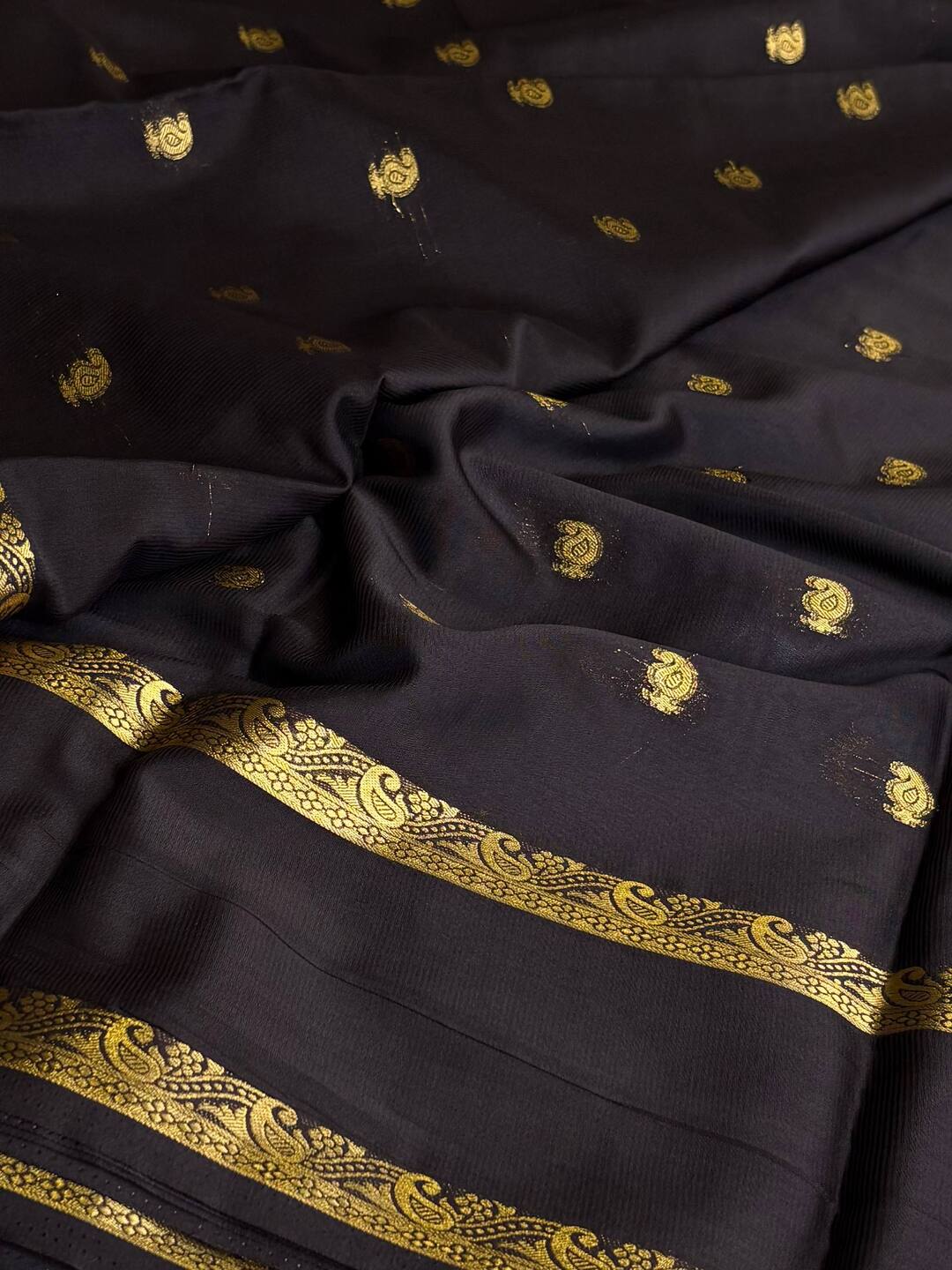 Dusty Blue Semi Mysore Chiffon Silk Saree