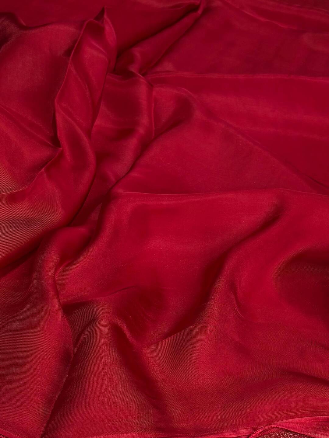 Cherry Red Banaras Satin Silk Saree