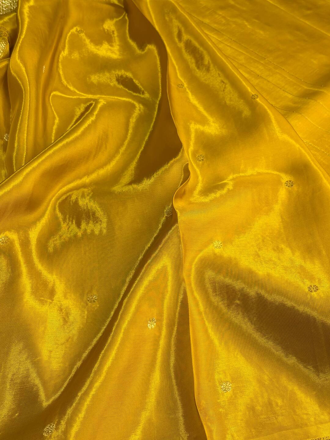 Lemon Yellow Banaras Satin Silk Saree