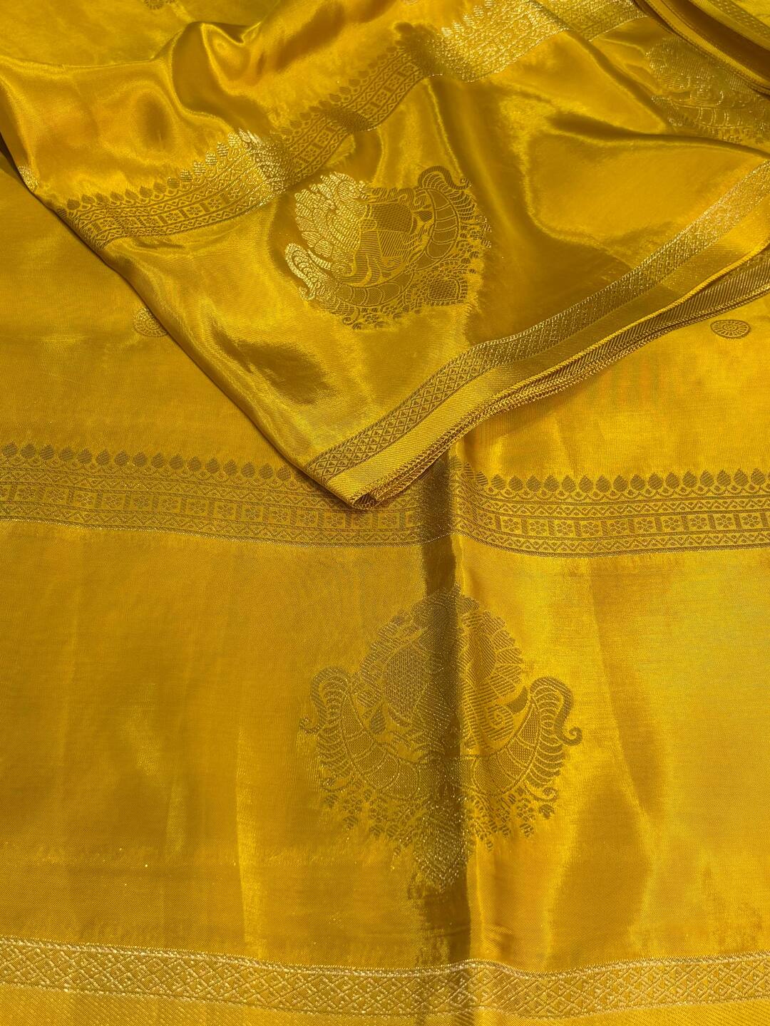 Lemon Yellow Banaras Satin Silk Saree