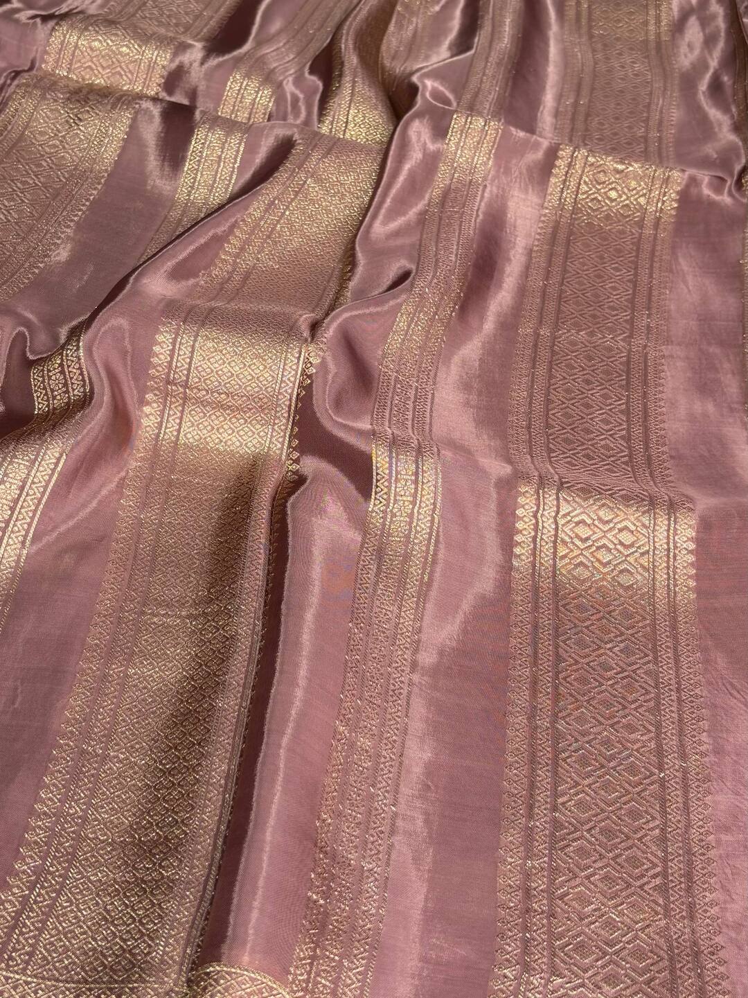 Rose Gold Banaras Satin Silk Saree