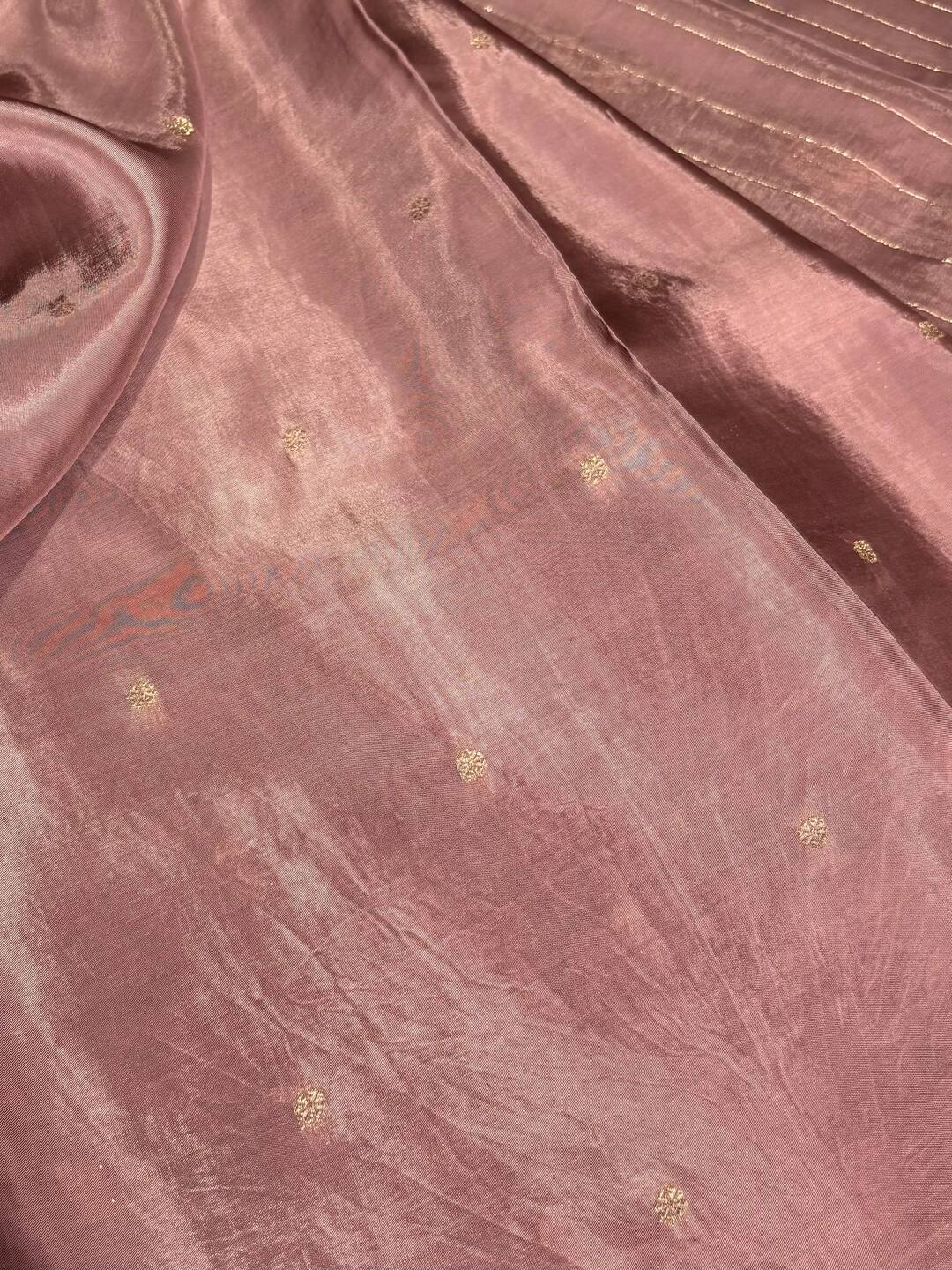 Rose Gold Banaras Satin Silk Saree