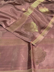 Rose Gold Banaras Satin Silk Saree
