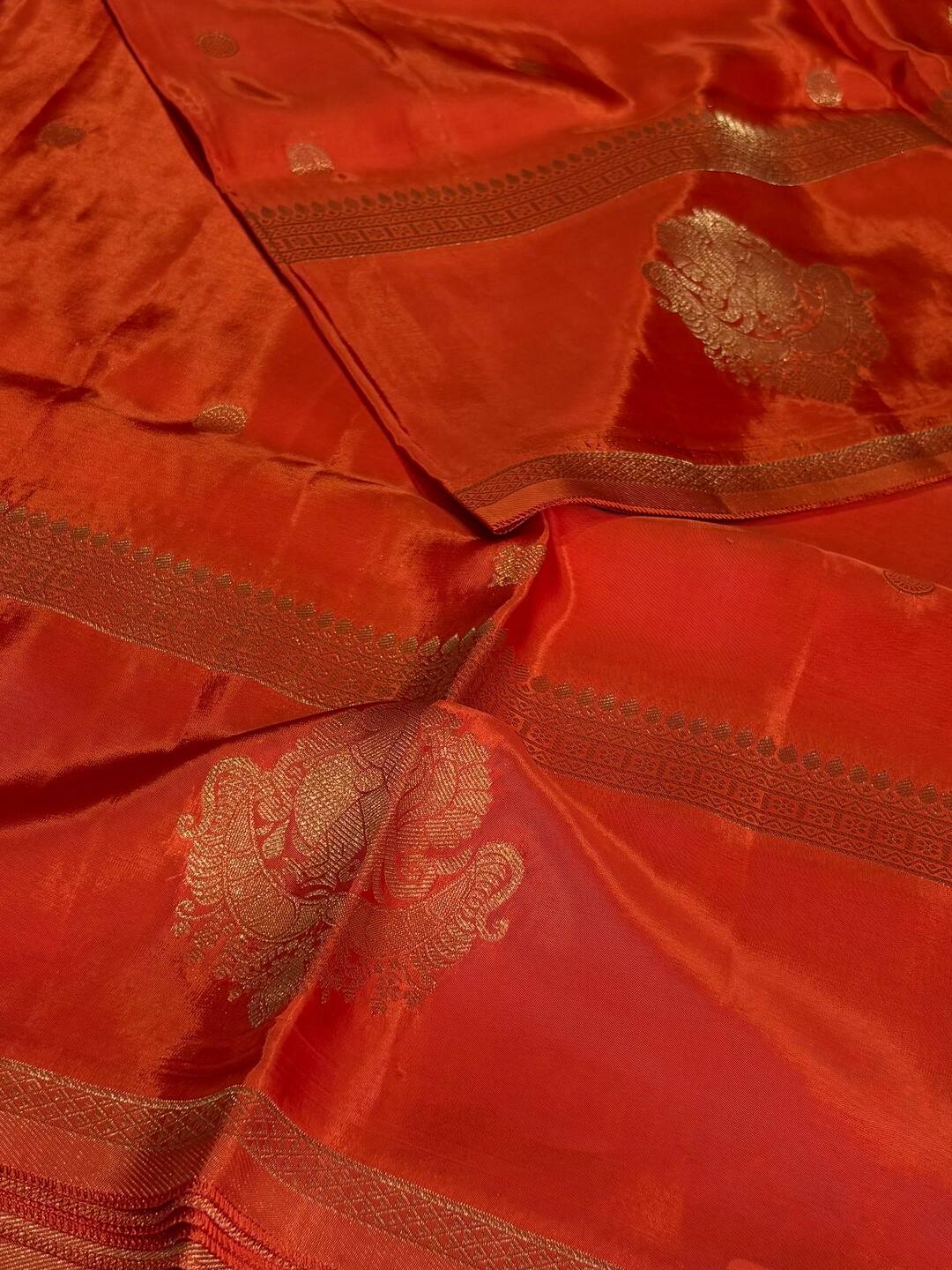 Orange Banaras Satin Silk Saree