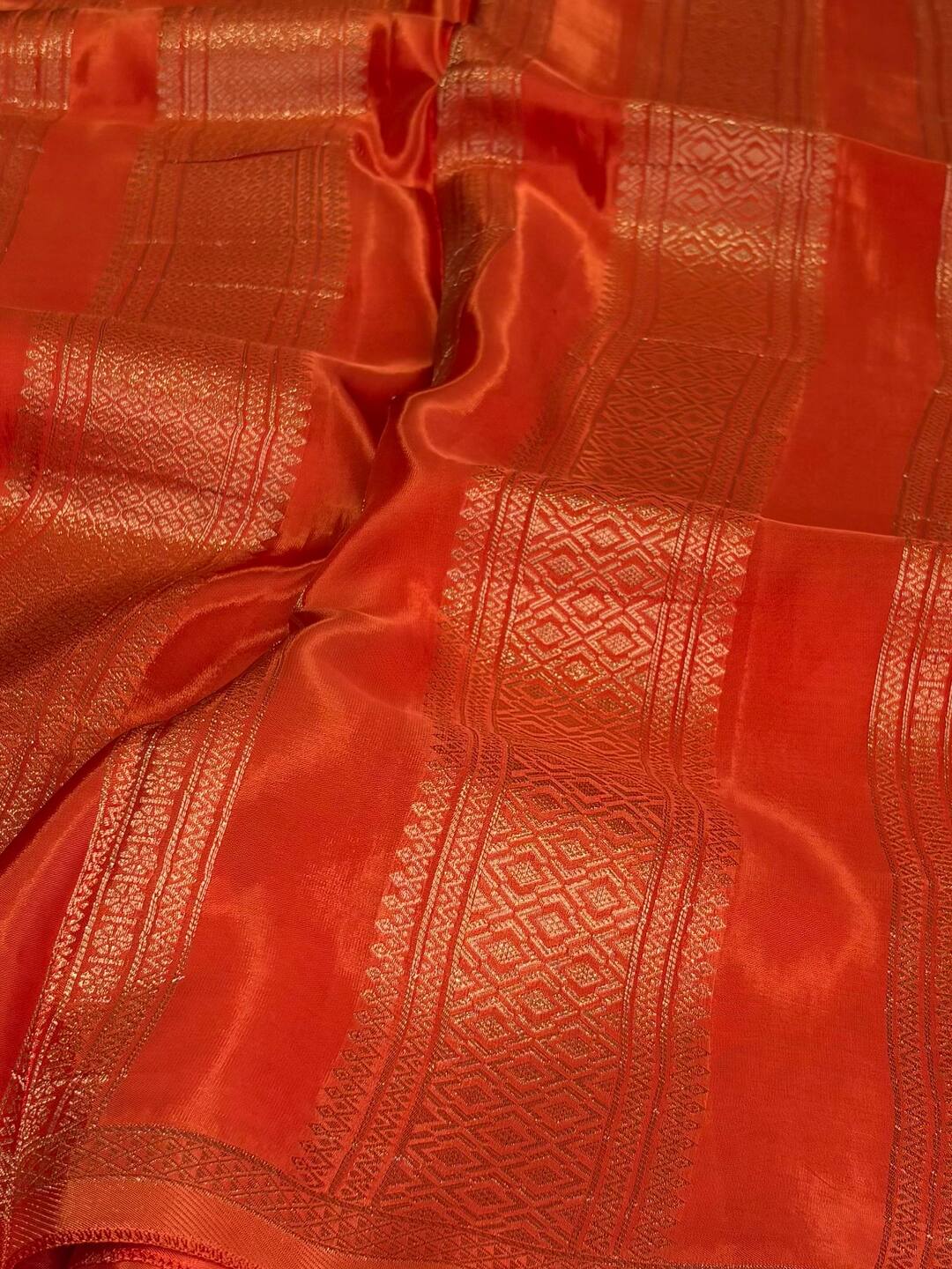 Orange Banaras Satin Silk Saree