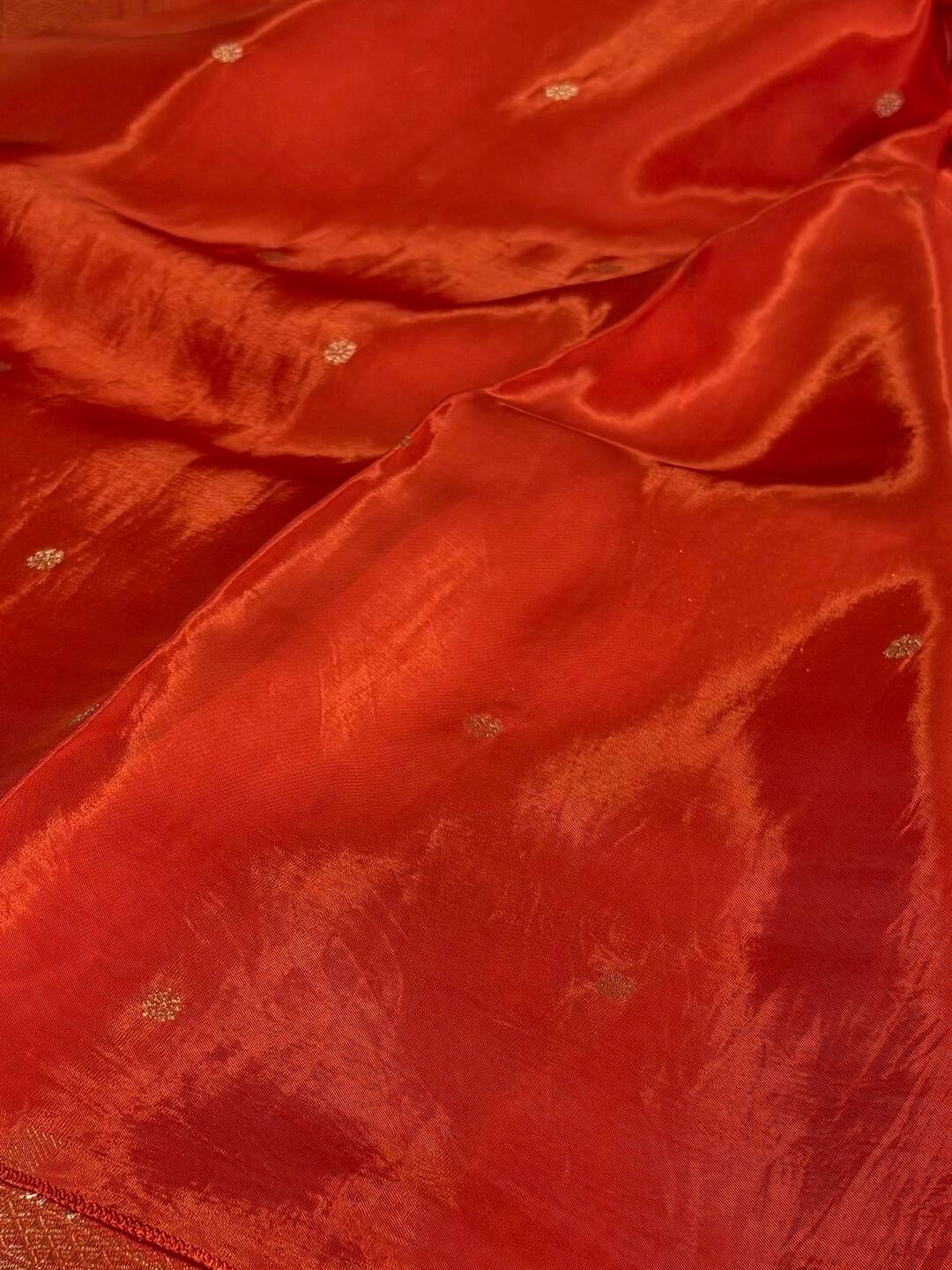 Orange Banaras Satin Silk Saree