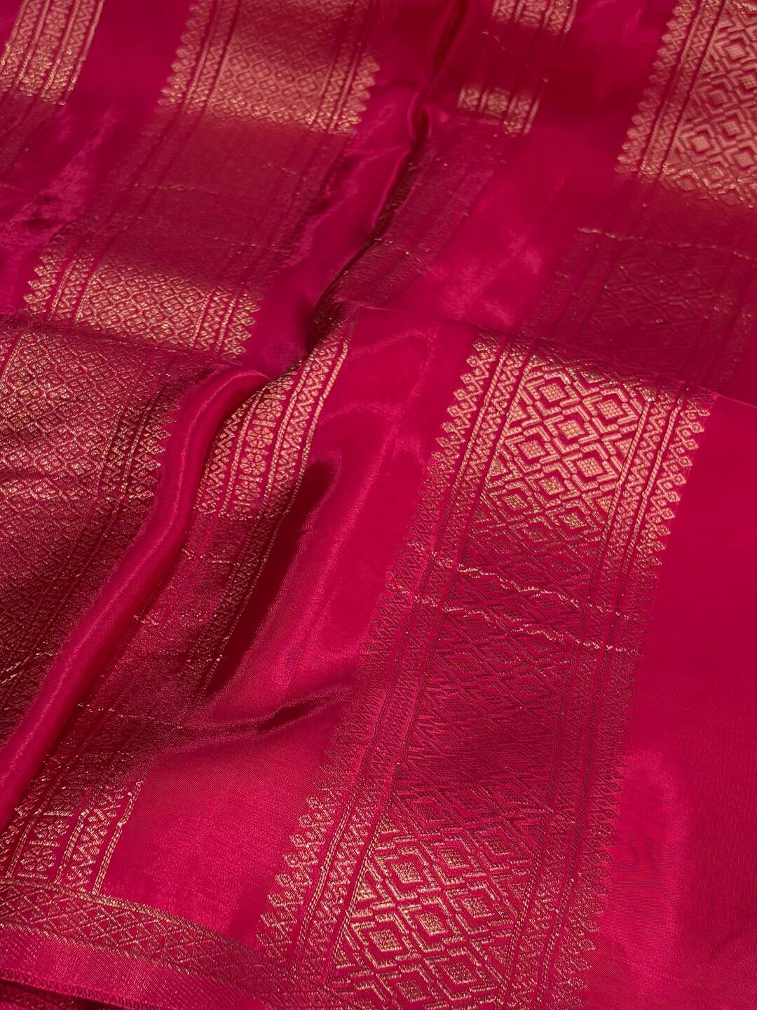Hot Pink Banaras Satin Silk Saree