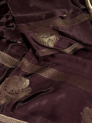 Dark Brown Banaras Satin Silk Saree