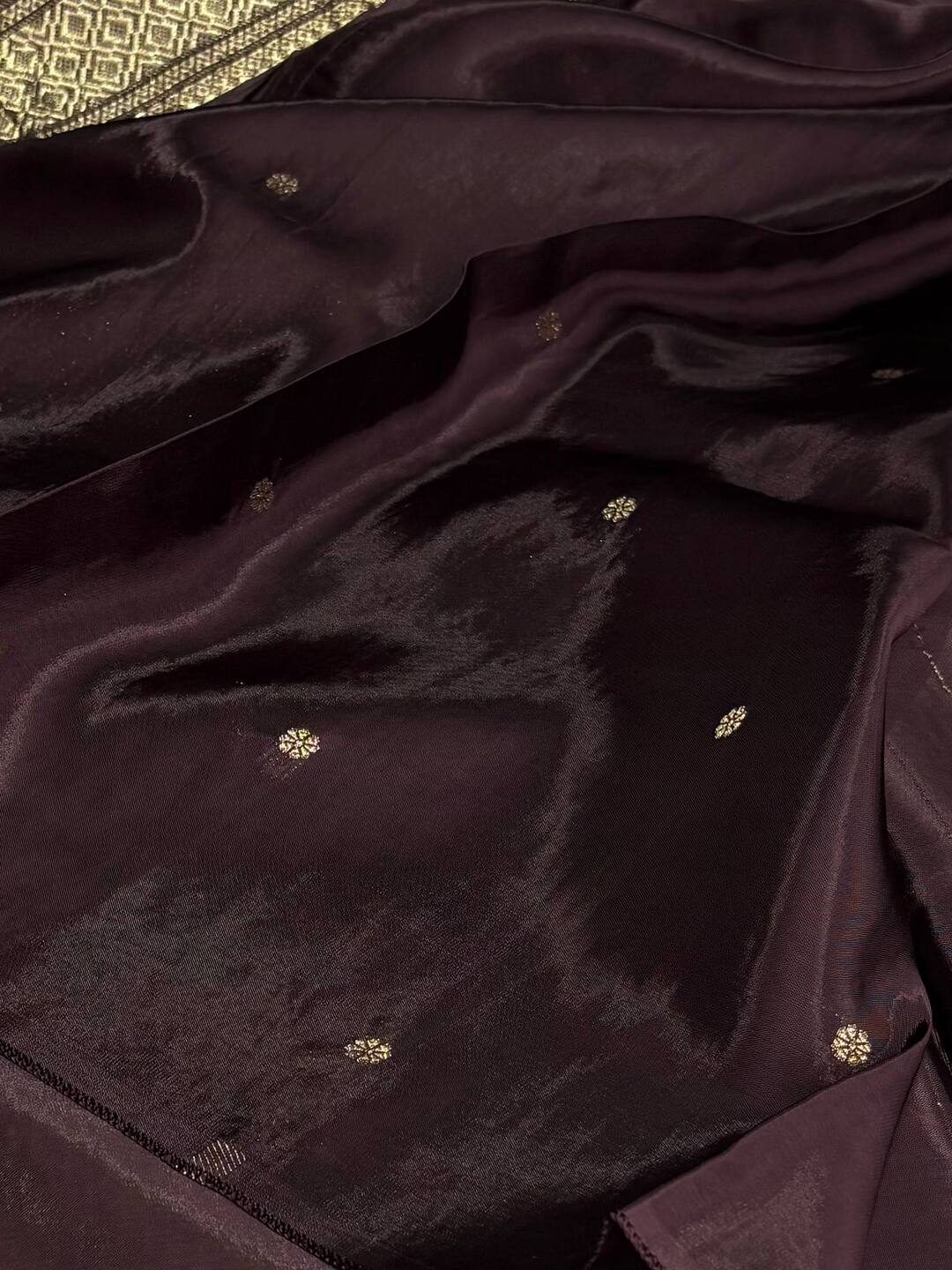 Dark Brown Banaras Satin Silk Saree