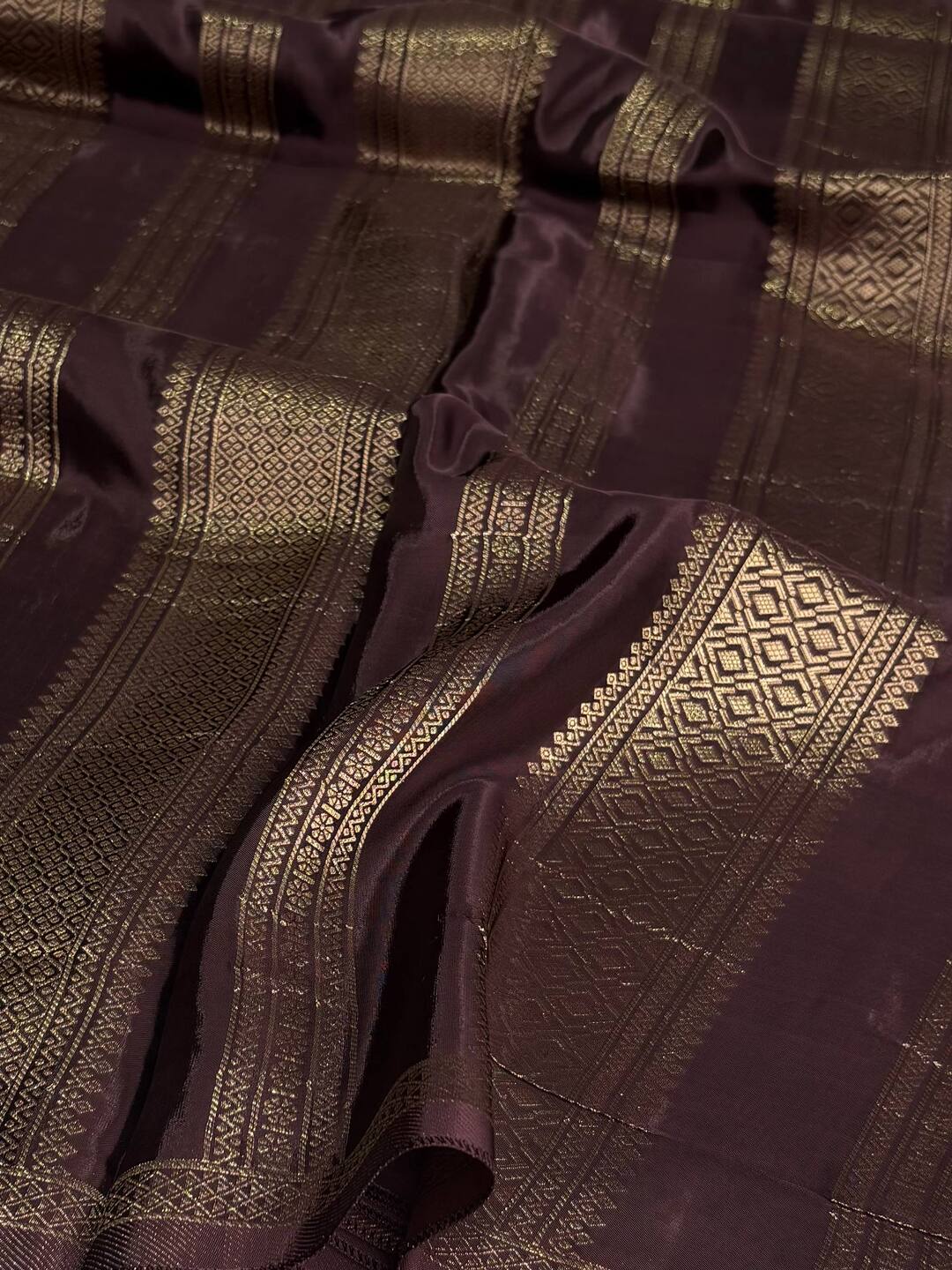 Dark Brown Banaras Satin Silk Saree