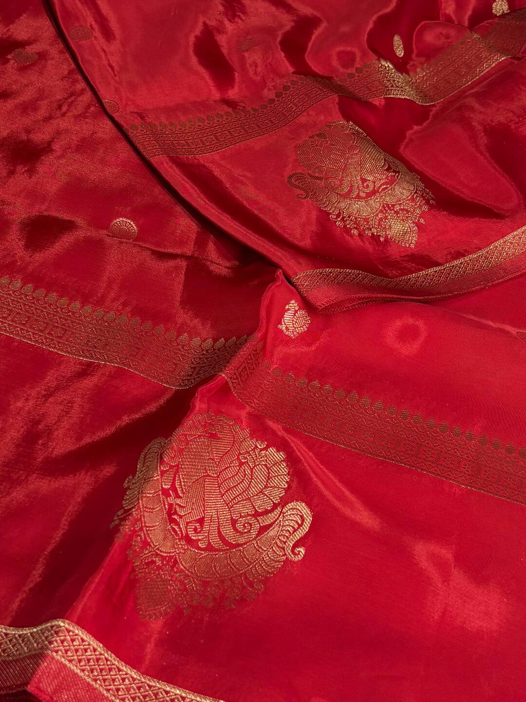 Chili Red Banaras Satin Silk Saree