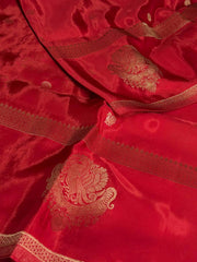 Chili Red Banaras Satin Silk Saree