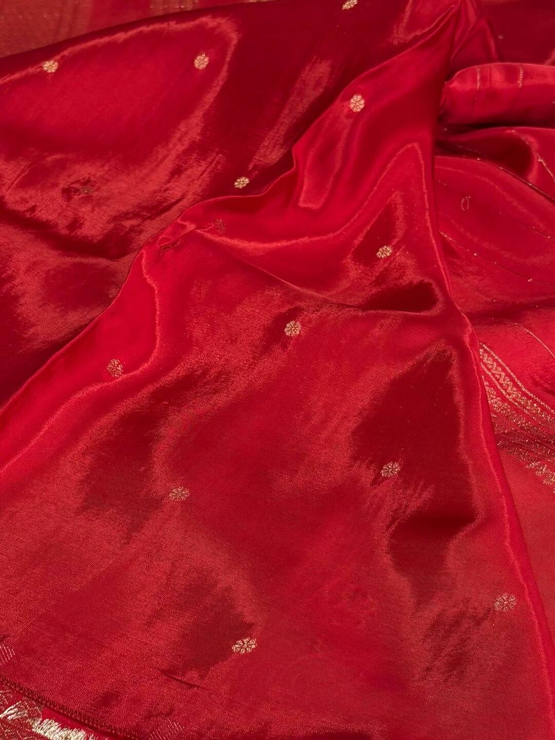 Chili Red Banaras Satin Silk Saree