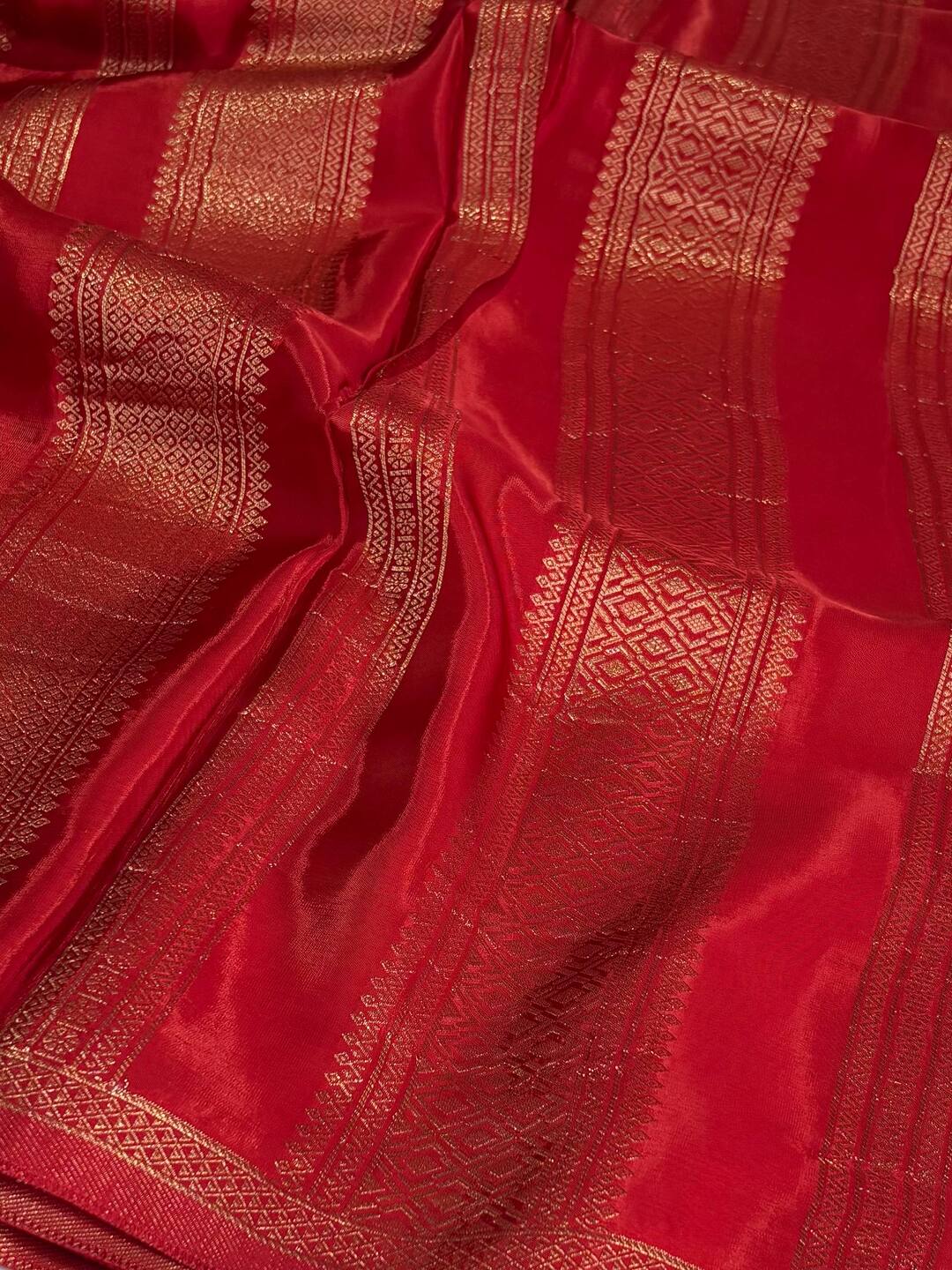 Chili Red Banaras Satin Silk Saree