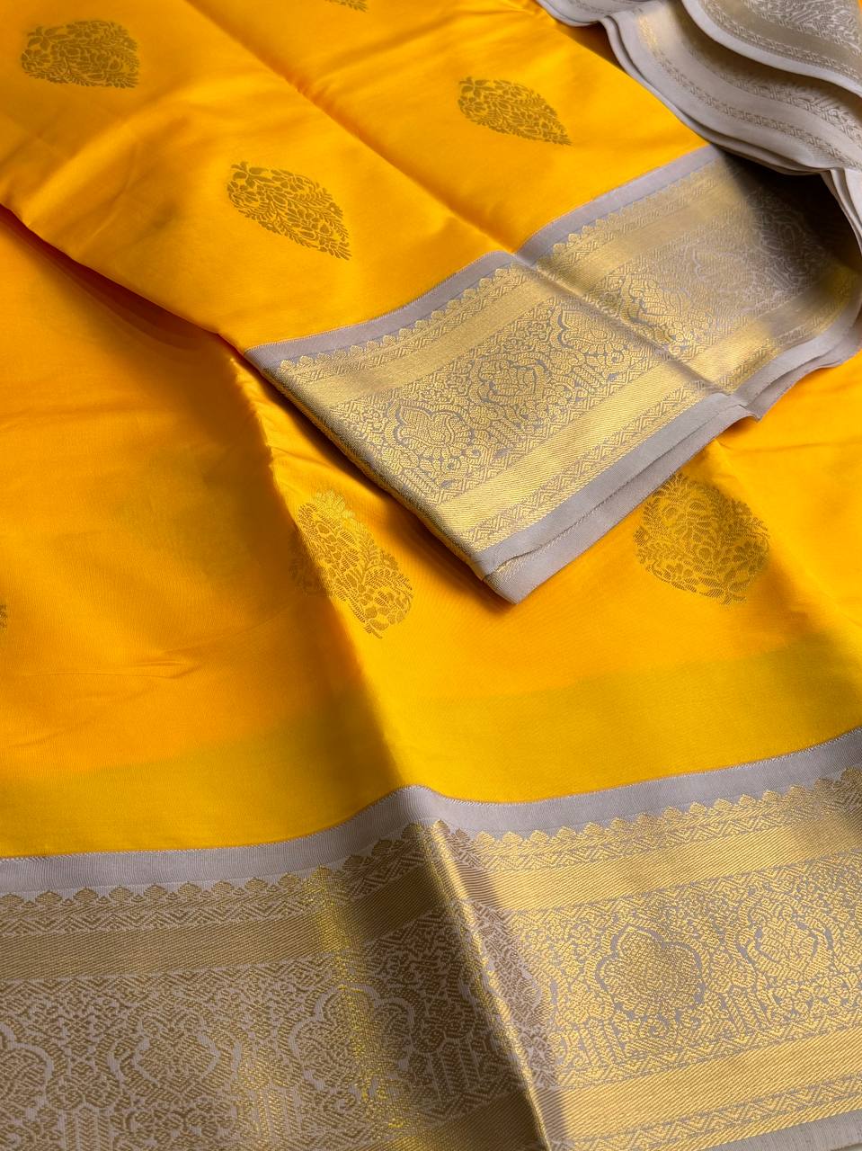 Yellow Cotton Silk Saree