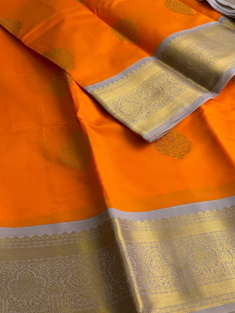 Orange Cotton Silk Saree