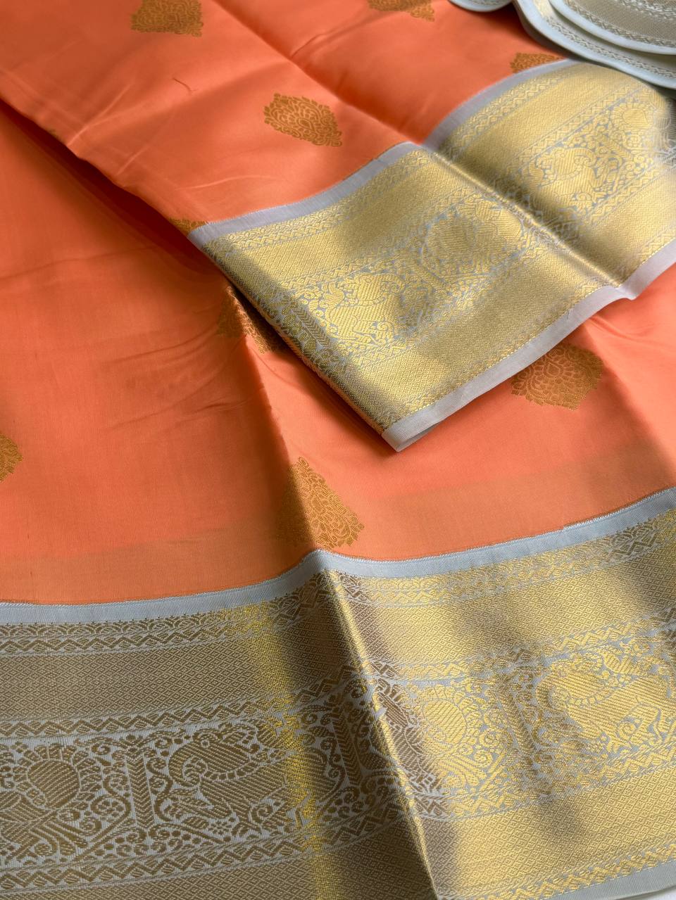 Salmon Orange Cotton Silk Saree