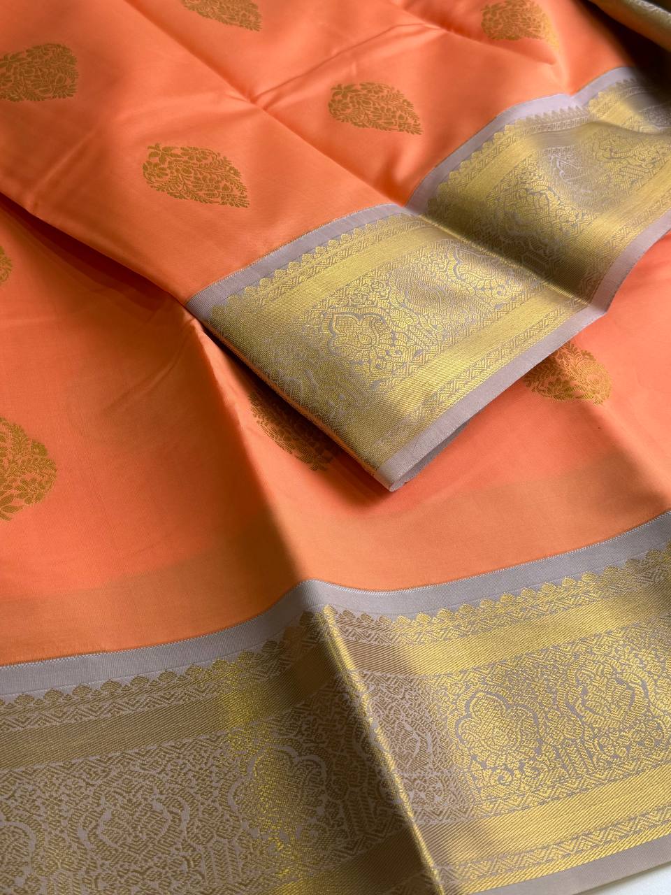Salmon Orange Cotton Silk Saree
