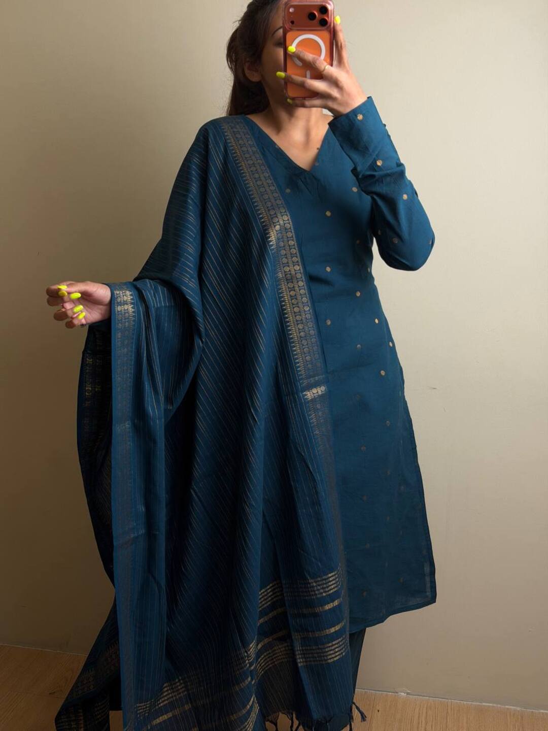 Teal Blue 3pc Cotton Kurti Suit