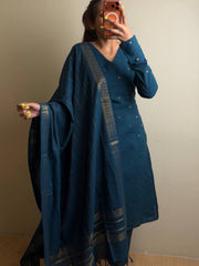 Teal Blue 3pc Cotton Kurti Suit