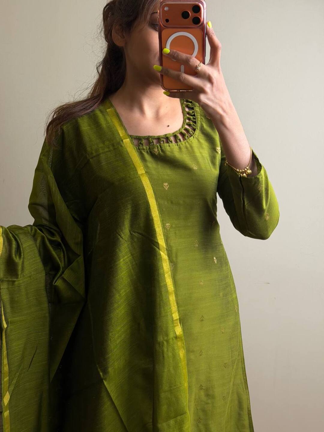 Olive Green 3pc Straight Cut Kurti Suit