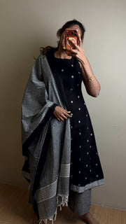 Black A Line 3pc Cotton Kurti Suit