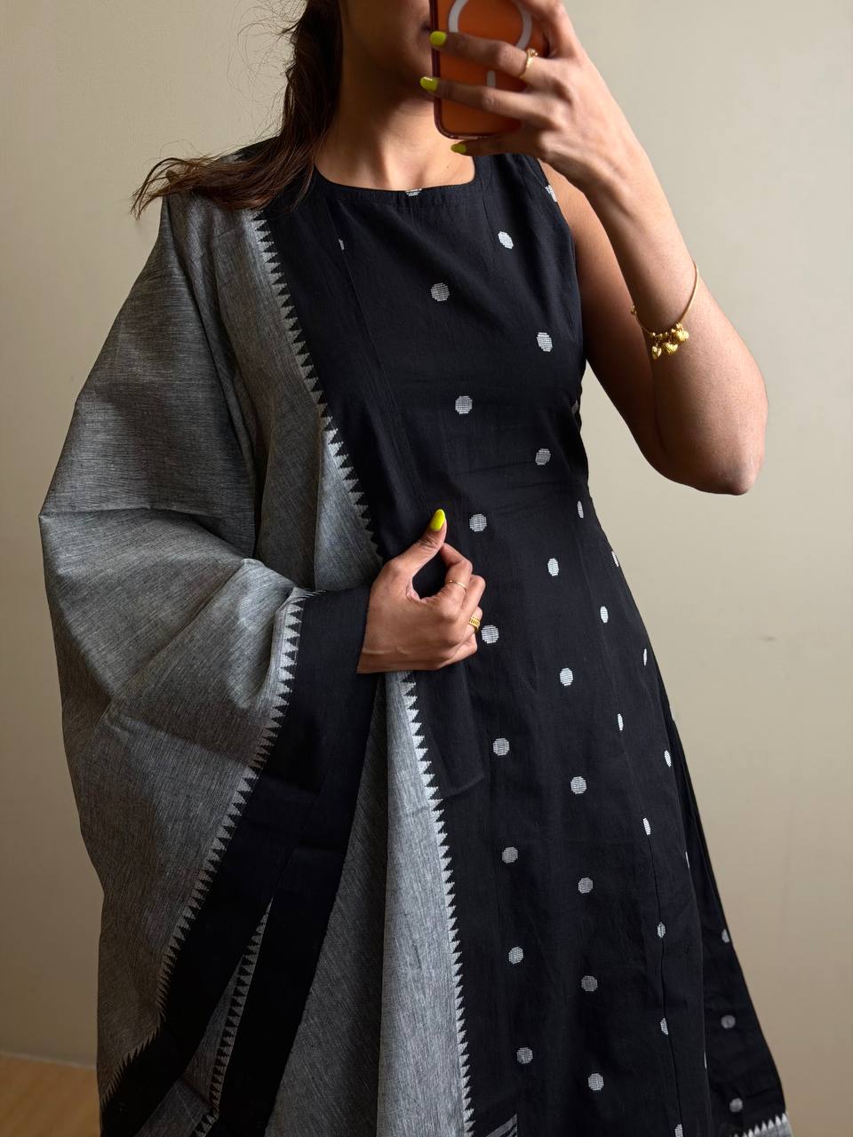 Black A Line 3pc Cotton Kurti Suit