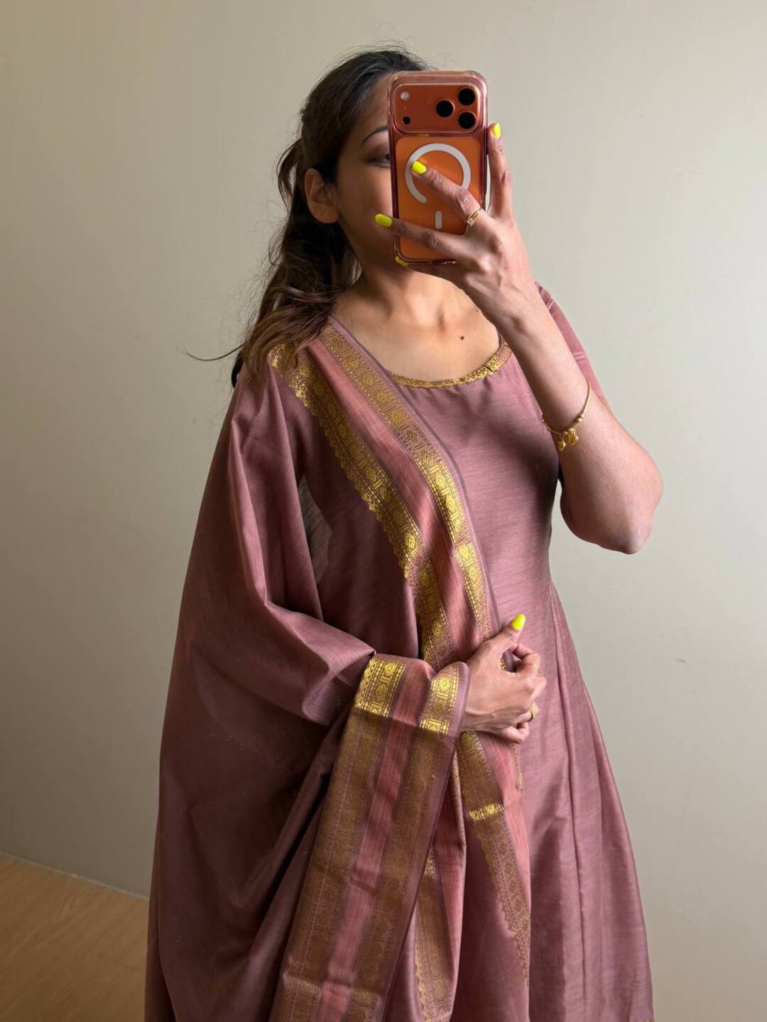 Rose Gold A Line 3pc Kurti Suit