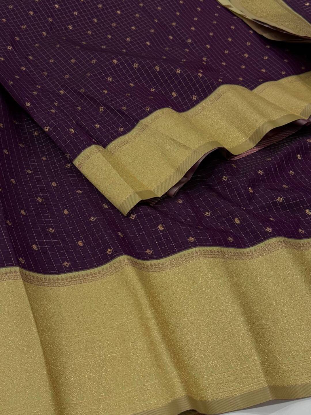 Royal Purple Checked Cotton Silk Saree