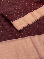 Maroon Checked Cotton Silk Saree