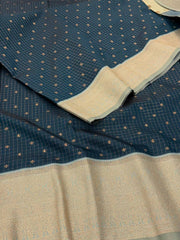Teal Blue Checked Cotton Silk Saree