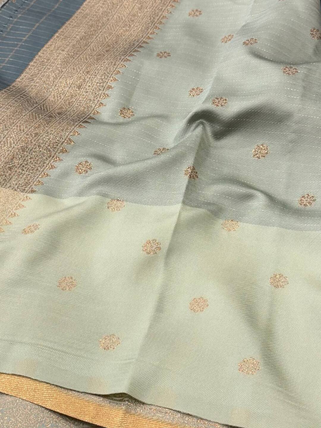 Teal Blue Checked Cotton Silk Saree