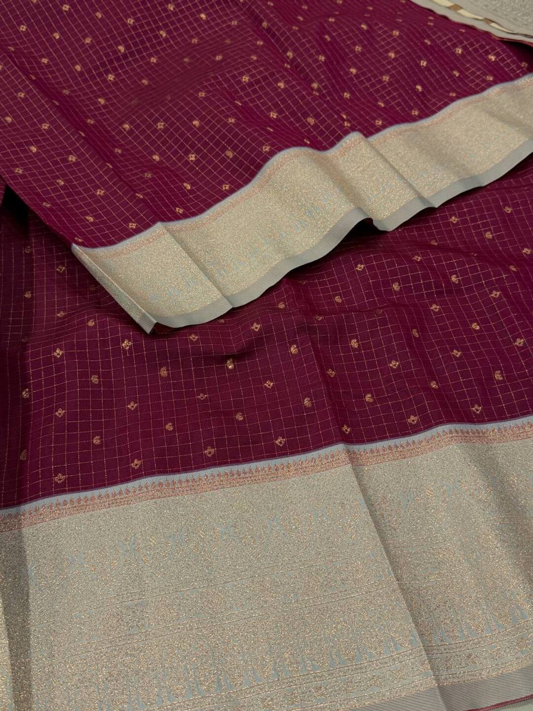 Magenta Purple Checked Cotton Silk Saree