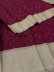 Magenta Purple Checked Cotton Silk Saree